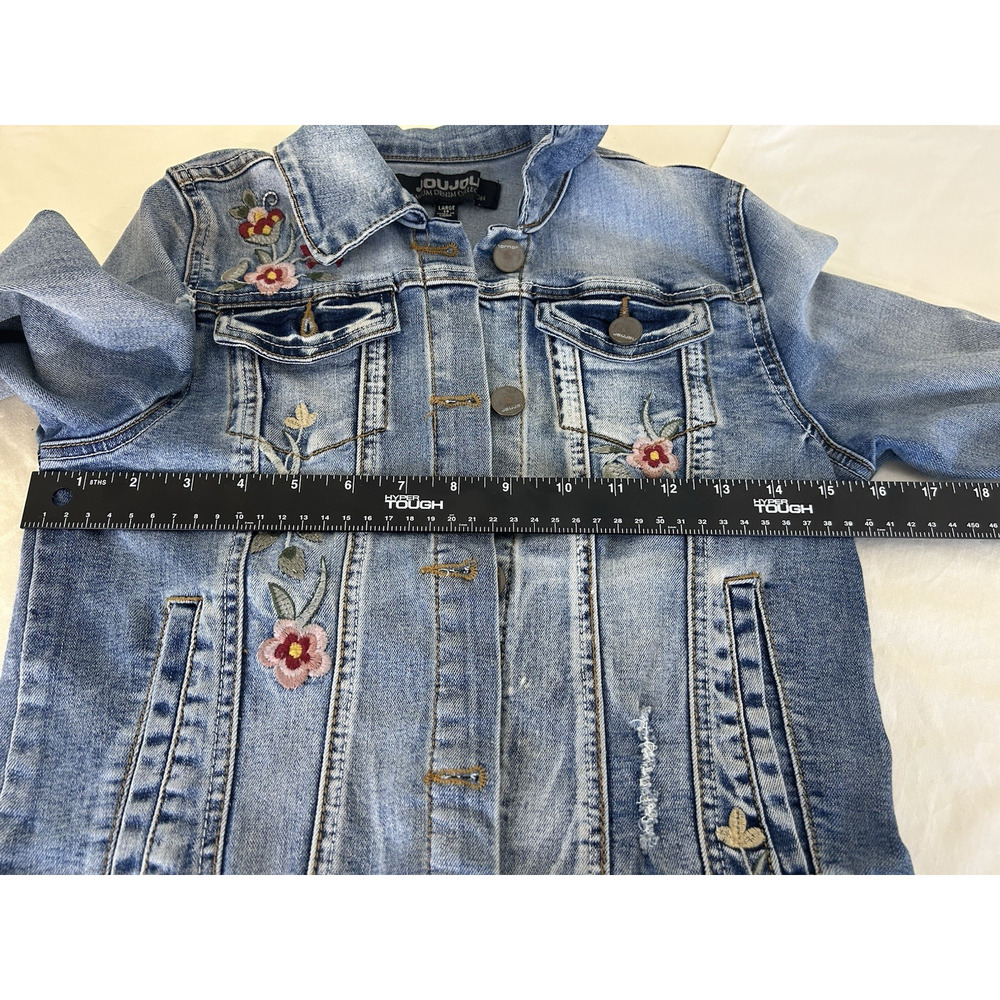 Thrashed Cottage core JouJou Denim Embroidered Ladies S or girl jacket Sz 14 L - Picture 15 of 16